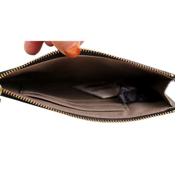 NWT Fossil BLACK GENUINE LEATHER ZIP TOP HANDBAG CLUTCH WRISTLET WALLET POUCH - Picture 12 of 12